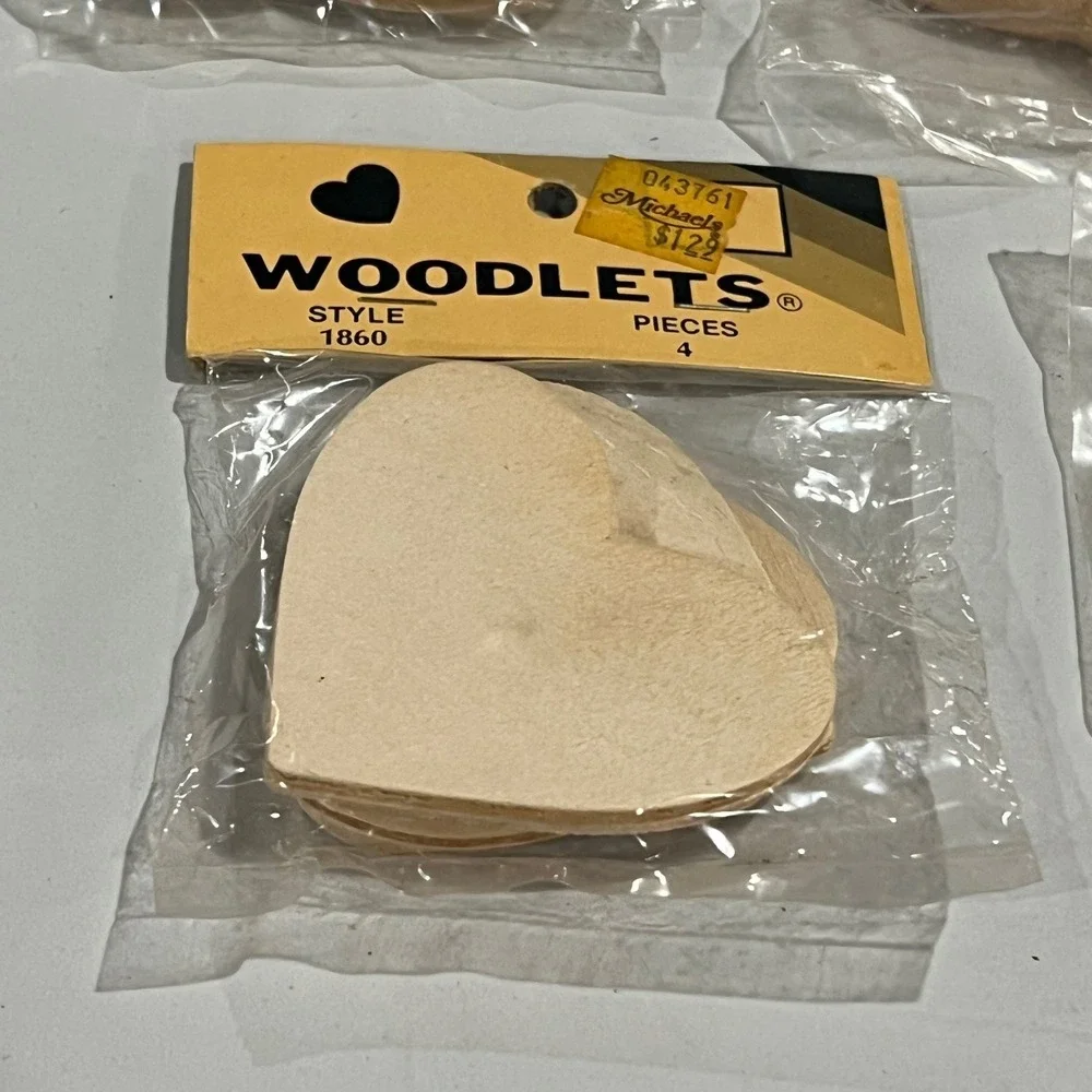 WOODLETS UJ WANG'S Wooden Hearts Craft Pieces Lot of‎ 3 New Sealed